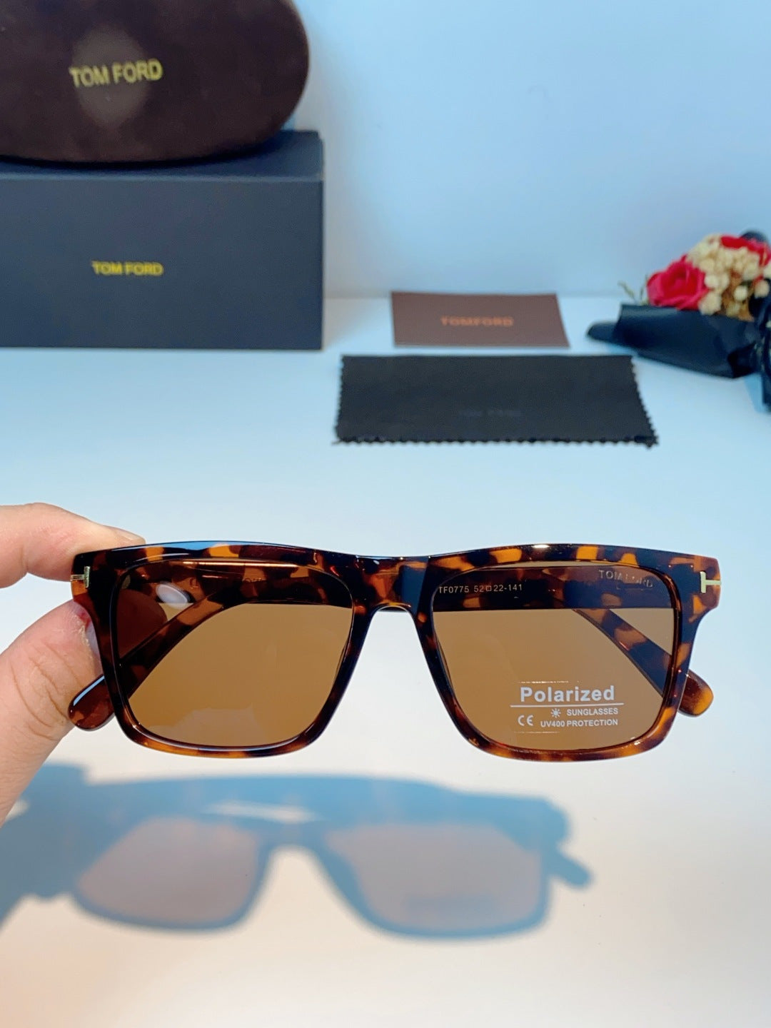Tom Ford Metal Square Brown Lens Sunglasses for Men & Women - detail image 4