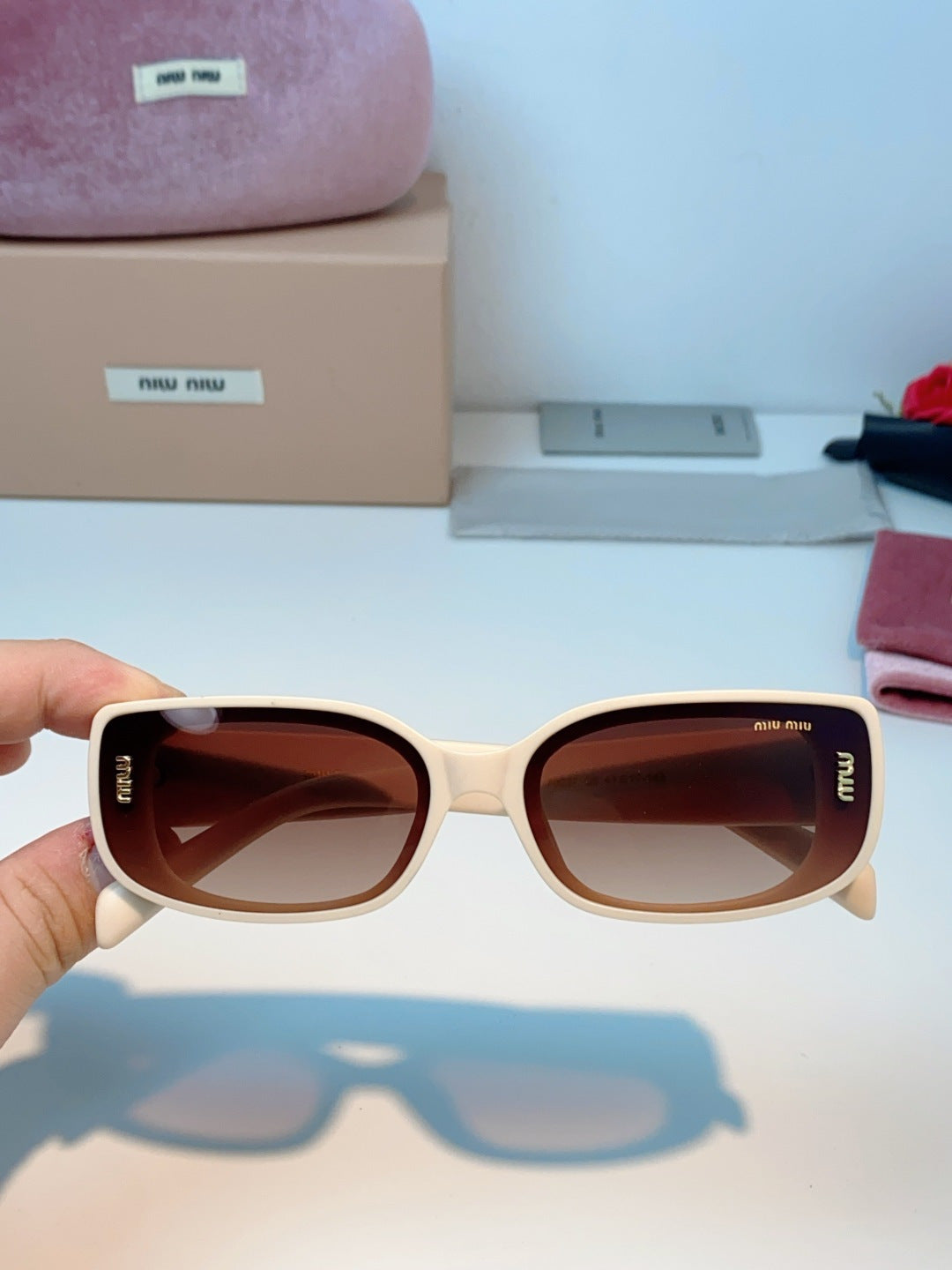 Miu Miu Square Brown Lens Sunglasses for Men & Women - detail image 4