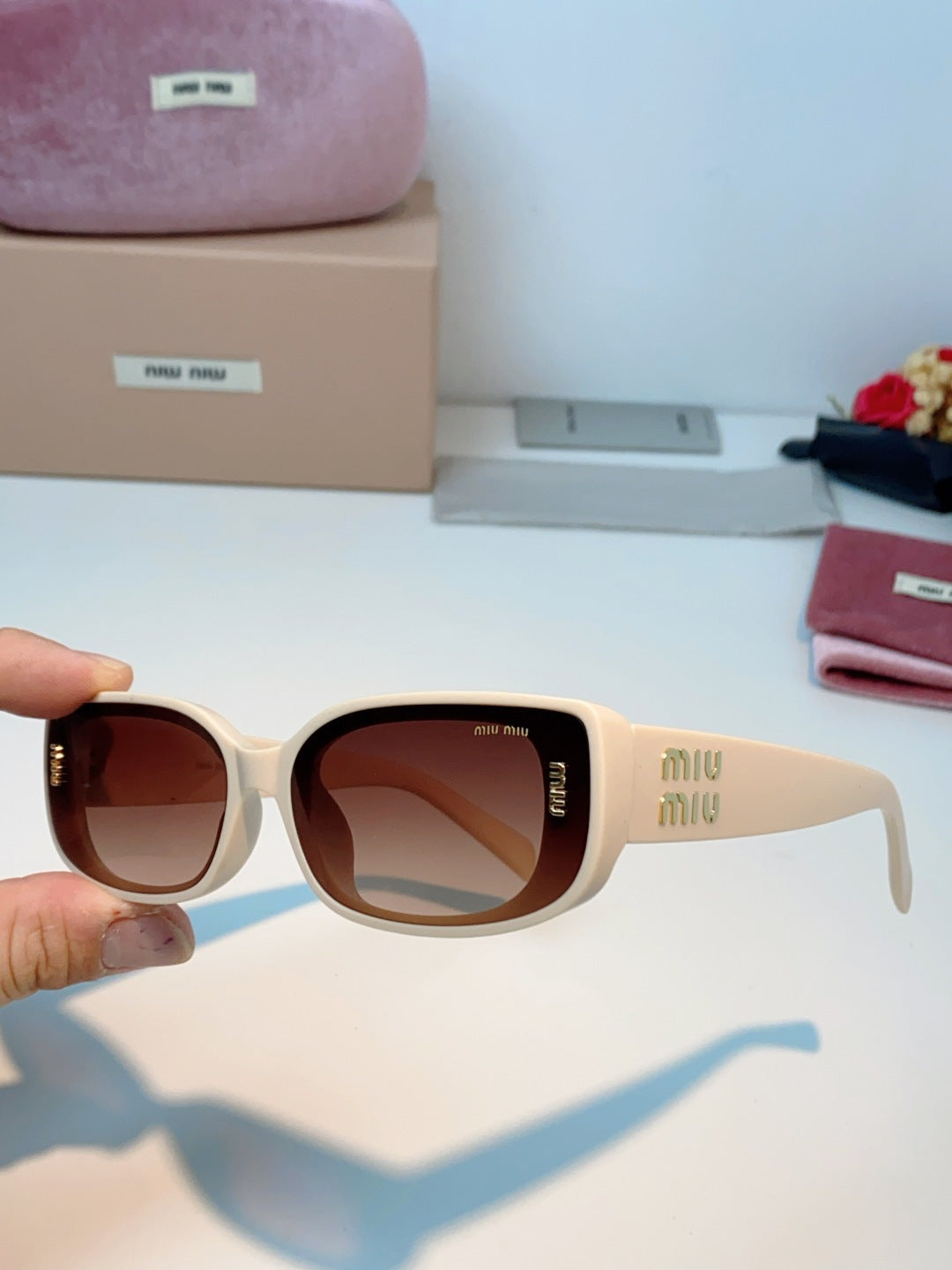 Miu Miu Square Brown Lens Sunglasses for Men & Women - detail image 6