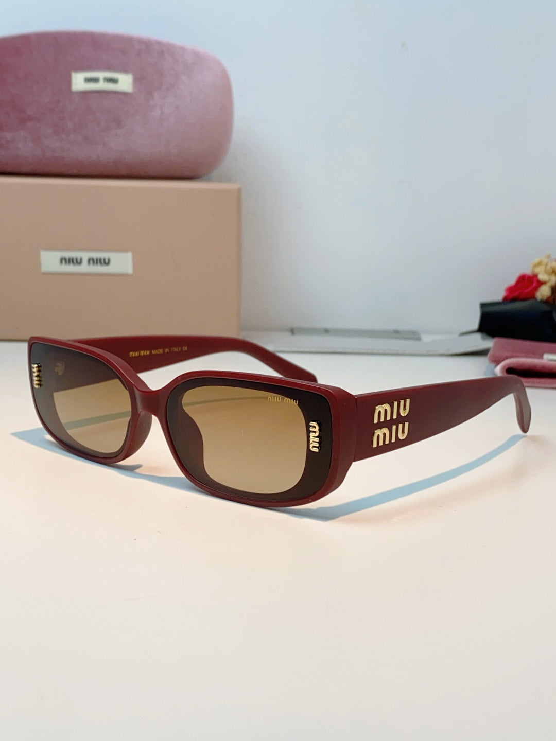Miu Miu Square Red Lens Sunglasses for Men & Women - 487552