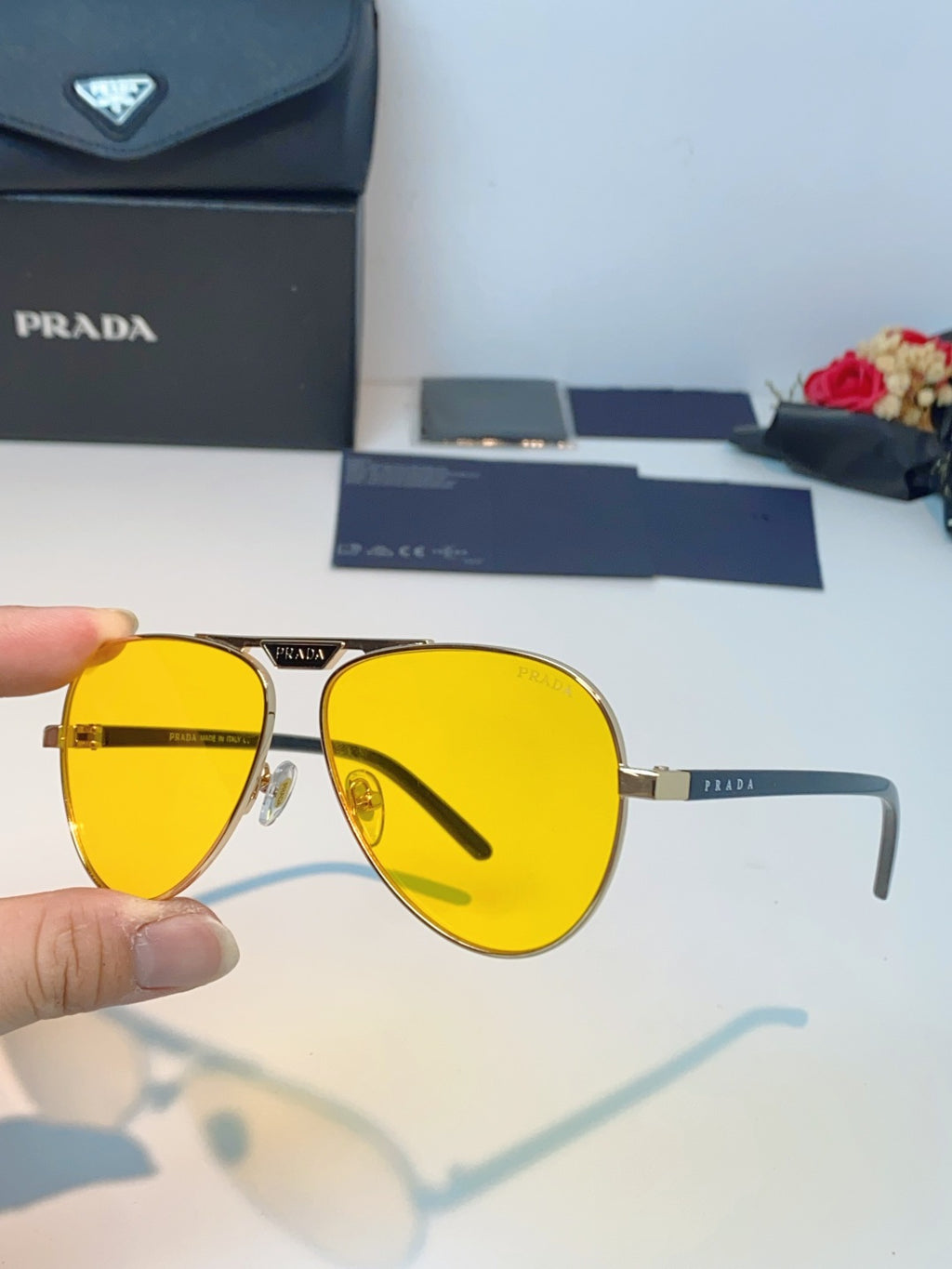 Prada Polarized Metal Aviator Orange Lens Sunglasses for Men & Women - detail image 6