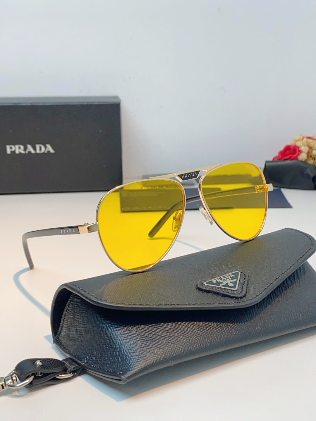 Prada Polarized Metal Aviator Orange Lens Sunglasses for Men & Women - detail image 11