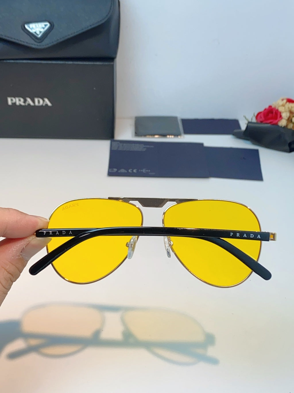 Prada Polarized Metal Aviator Orange Lens Sunglasses for Men & Women - detail image 5