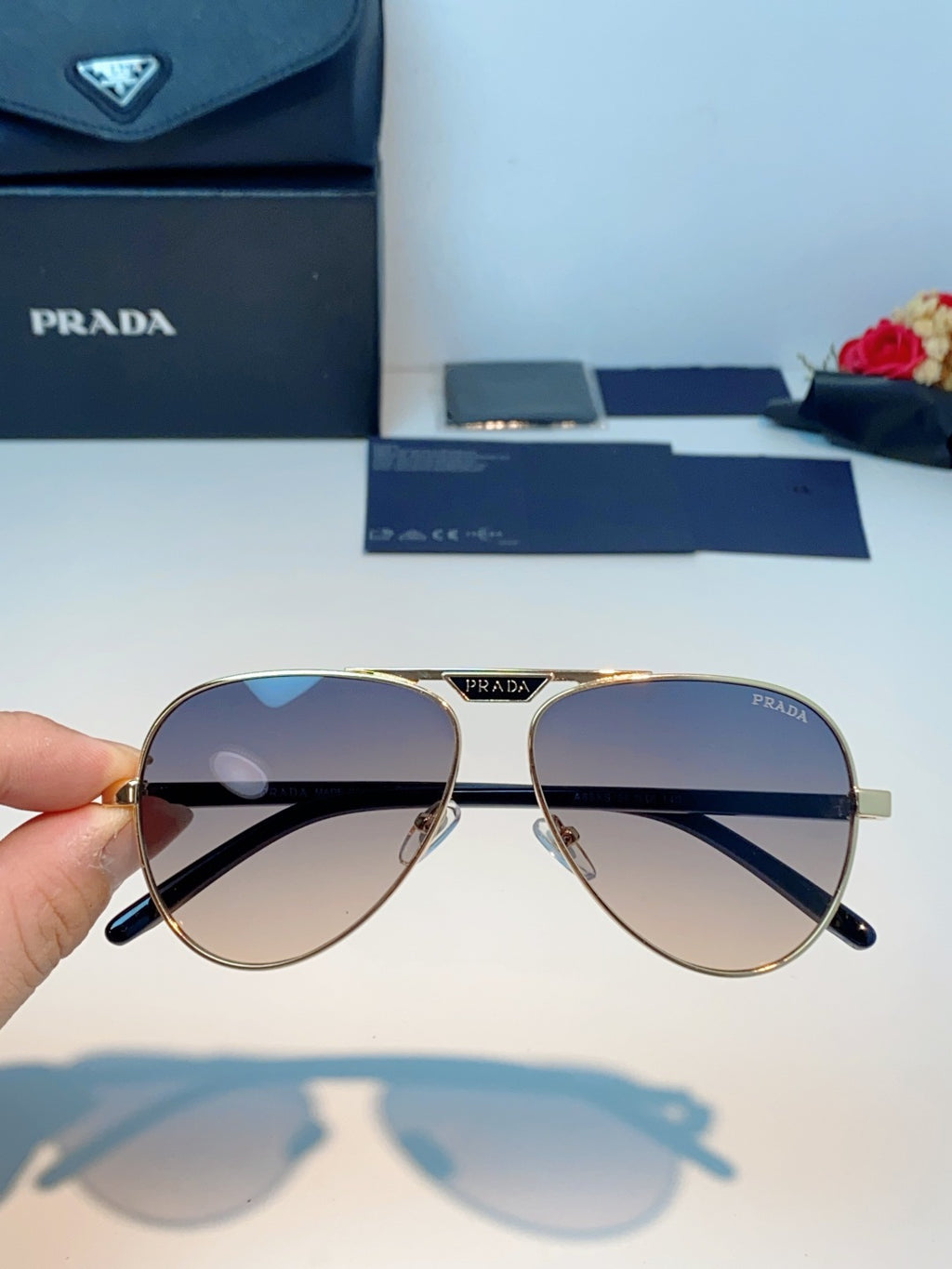 Prada Polarized Metal Aviator Brown Lens Sunglasses for Men & Women - 358454 - detail image 4