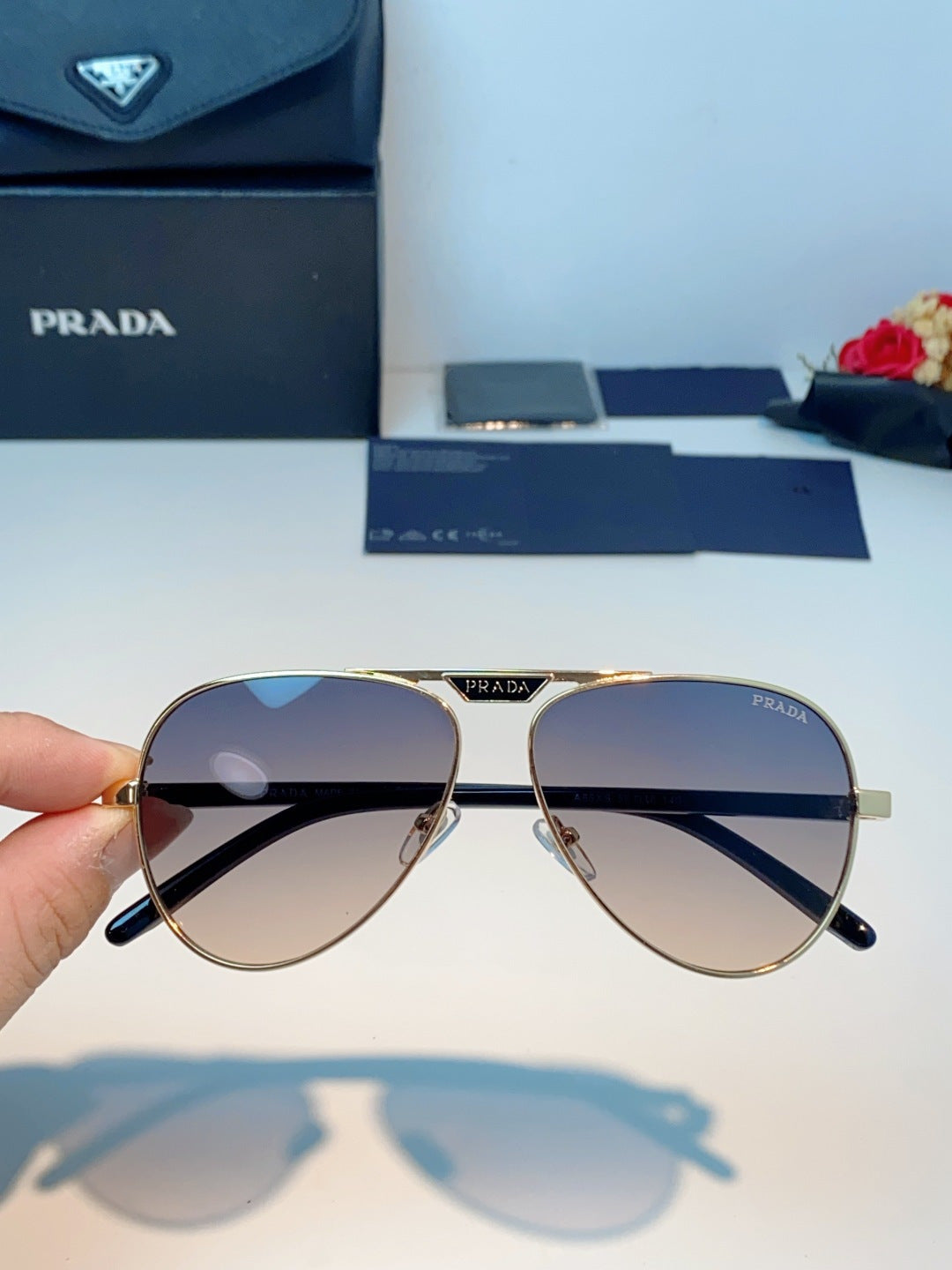 Prada Polarized Metal Aviator Brown Lens Sunglasses for Men & Women - 358454 - detail image 4