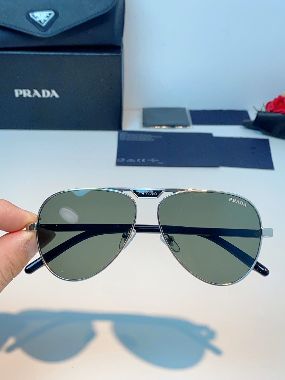 Prada Polarized Metal Aviator Gray Lens Sunglasses for Men & Women - 358455 - detail image 4