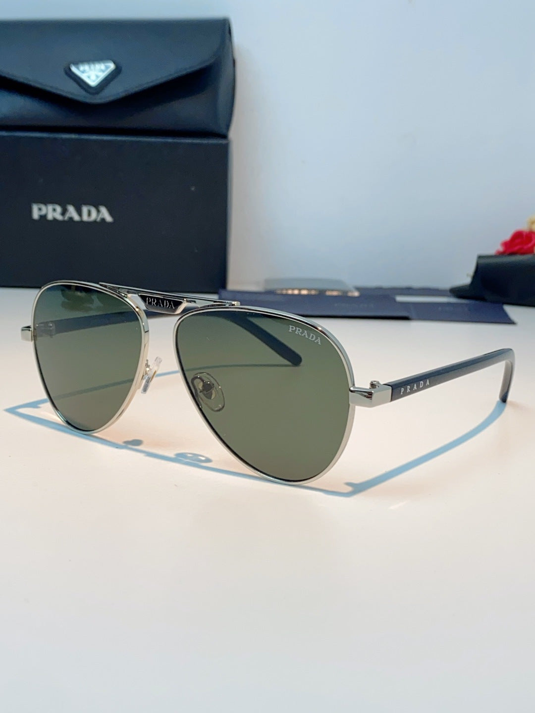 Prada Polarized Metal Aviator Gray Lens Sunglasses for Men & Women - 358455