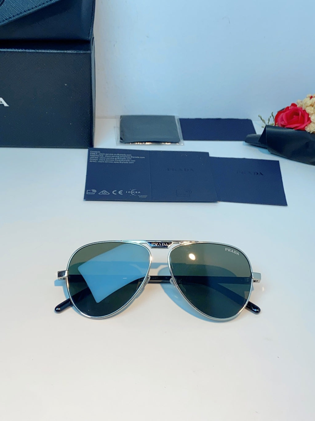 Prada Polarized Metal Aviator Gray Lens Sunglasses for Men & Women - 358455 - detail image 10