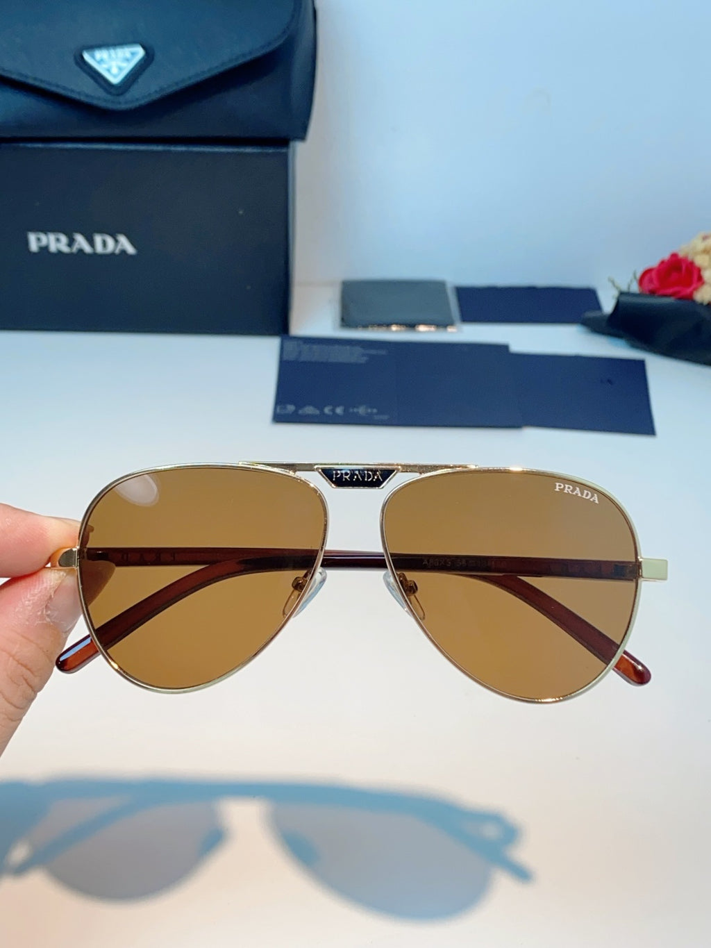 Prada Polarized Metal Aviator Brown Lens Sunglasses for Men & Women - detail image 4