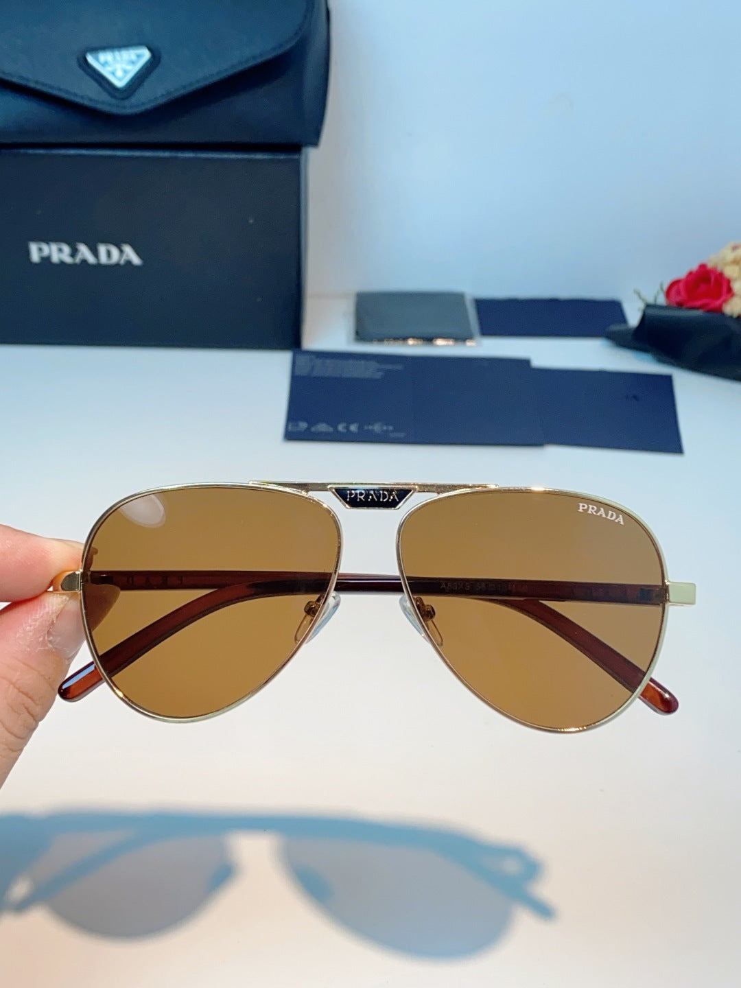 Prada Polarized Metal Aviator Brown Lens Sunglasses for Men & Women - detail image 4