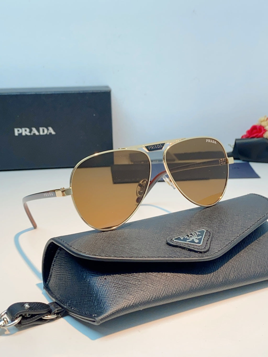 Prada Polarized Metal Aviator Brown Lens Sunglasses for Men & Women - detail image 11