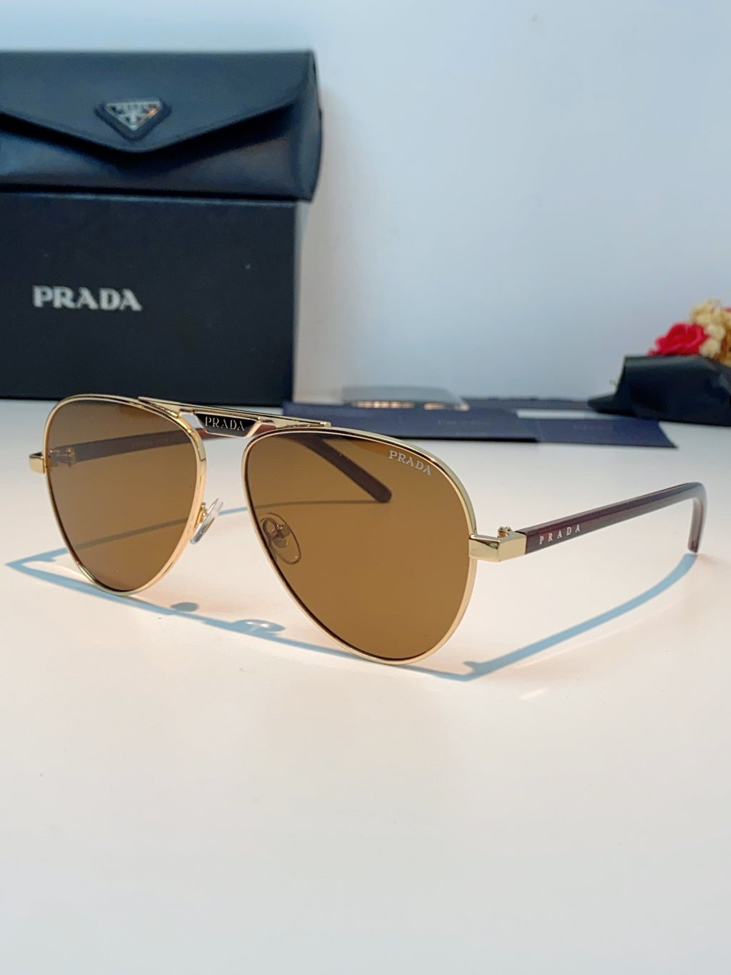 Prada Polarized Metal Aviator Brown Lens Sunglasses for Men & Women