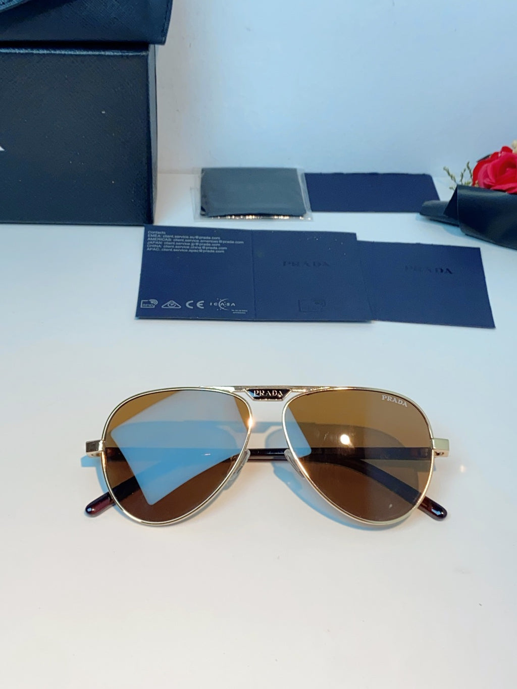 Prada Polarized Metal Aviator Brown Lens Sunglasses for Men & Women - detail image 10