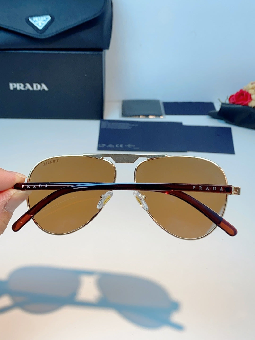 Prada Polarized Metal Aviator Brown Lens Sunglasses for Men & Women - detail image 5
