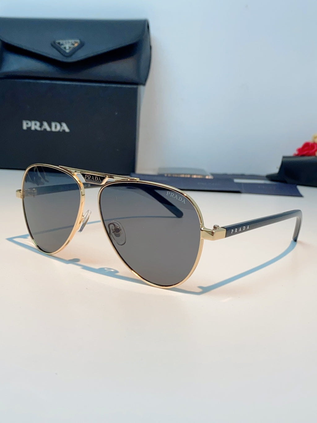 Prada Polarized Metal Aviator Gray Lens Sunglasses for Men & Women - 358457