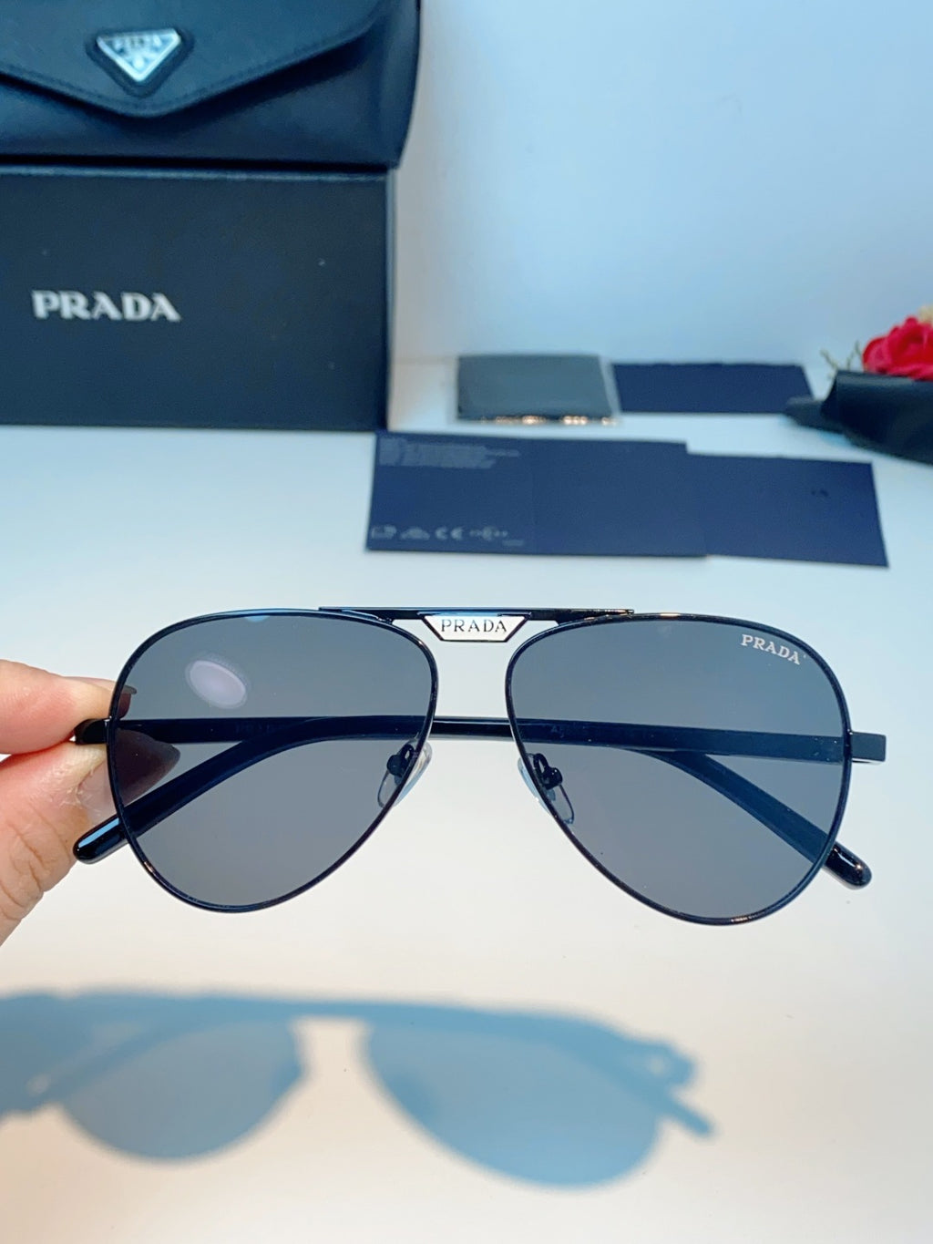 Prada Polarized Metal Aviator Gray Lens Sunglasses for Men & Women - detail image 4