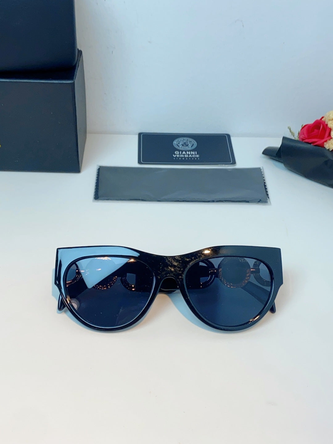 Versace Metal Cat-Eye Blue Lens Sunglasses for Men & Women - detail image 10