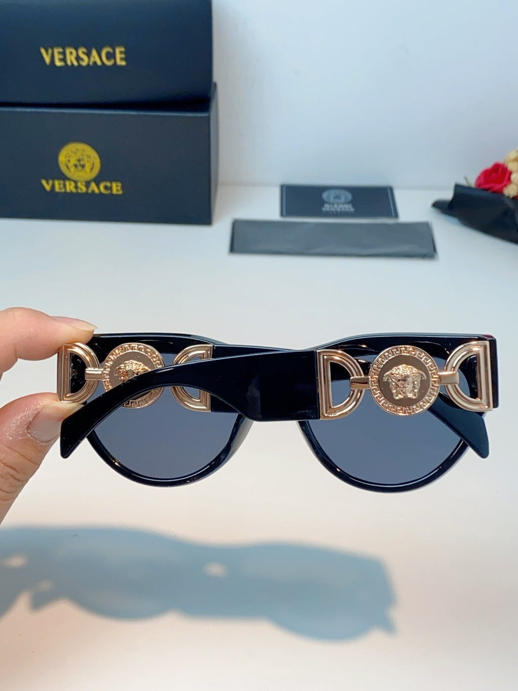Versace Metal Cat-Eye Blue Lens Sunglasses for Men & Women - detail image 5