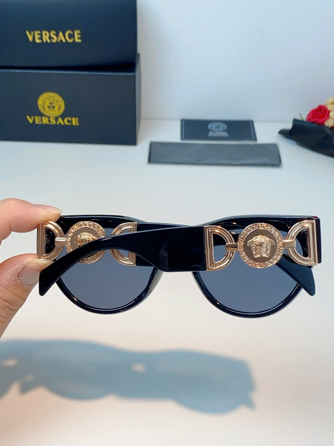 Versace Metal Cat-Eye Blue Lens Sunglasses for Men & Women - detail image 5
