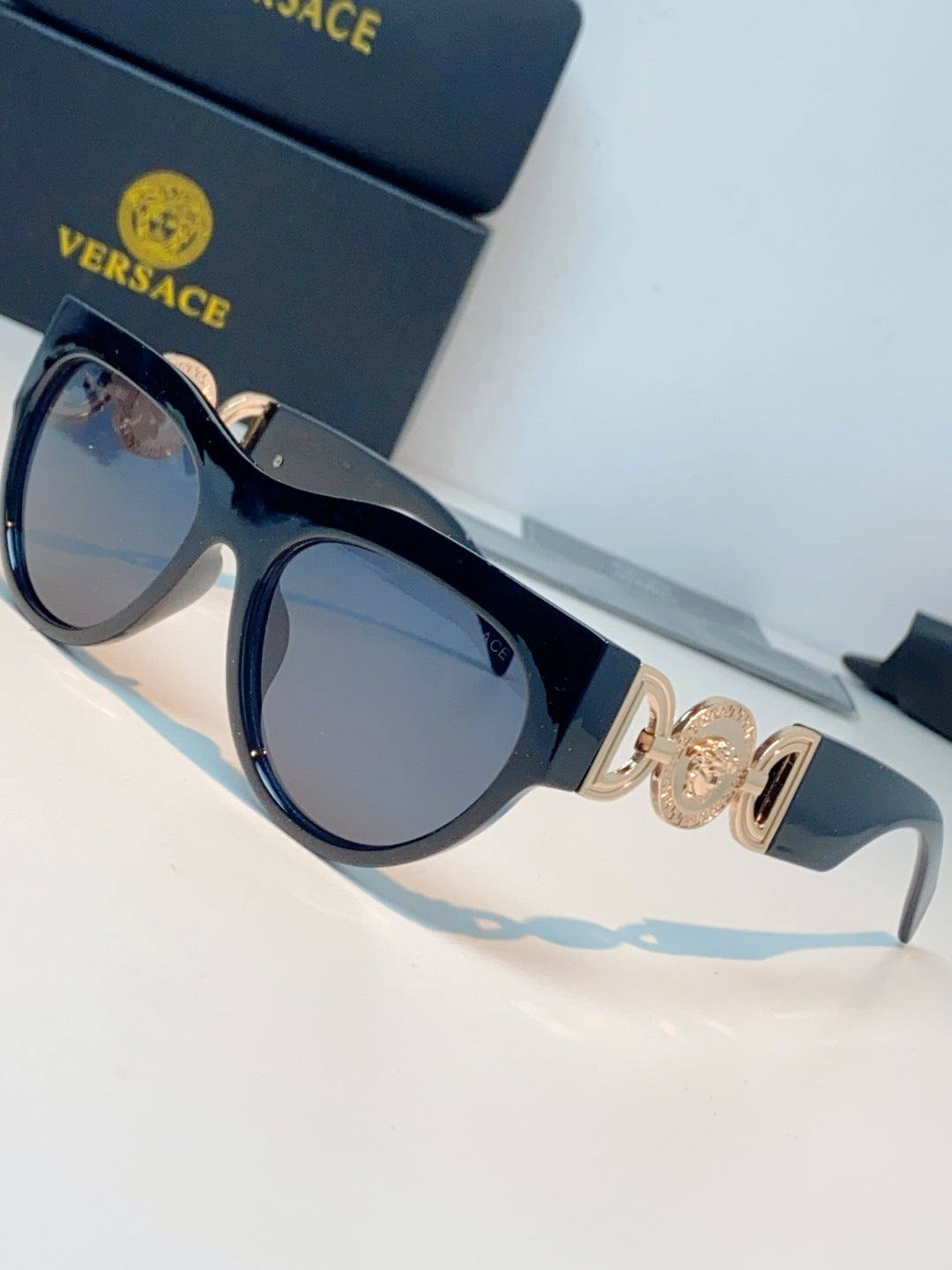 Versace Metal Cat-Eye Blue Lens Sunglasses for Men & Women - detail image 7
