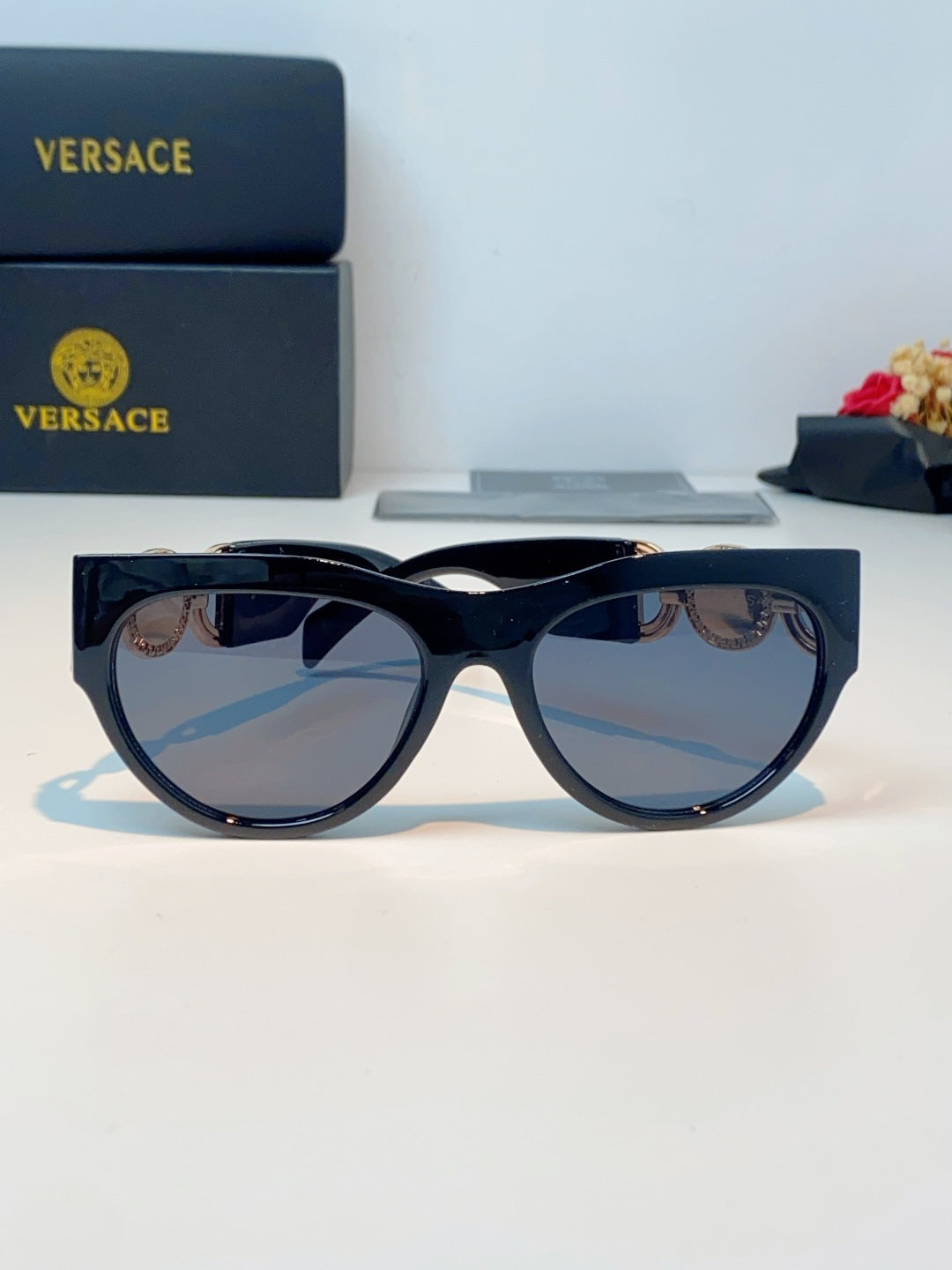 Versace Metal Cat-Eye Blue Lens Sunglasses for Men & Women - detail image 2