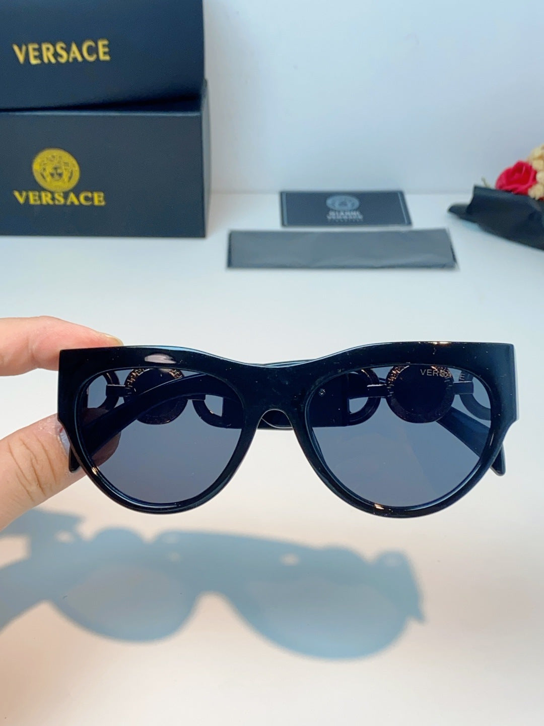 Versace Metal Cat-Eye Blue Lens Sunglasses for Men & Women - detail image 4