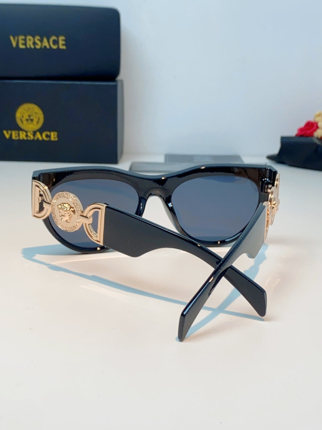 Versace Metal Cat-Eye Blue Lens Sunglasses for Men & Women - detail image 3