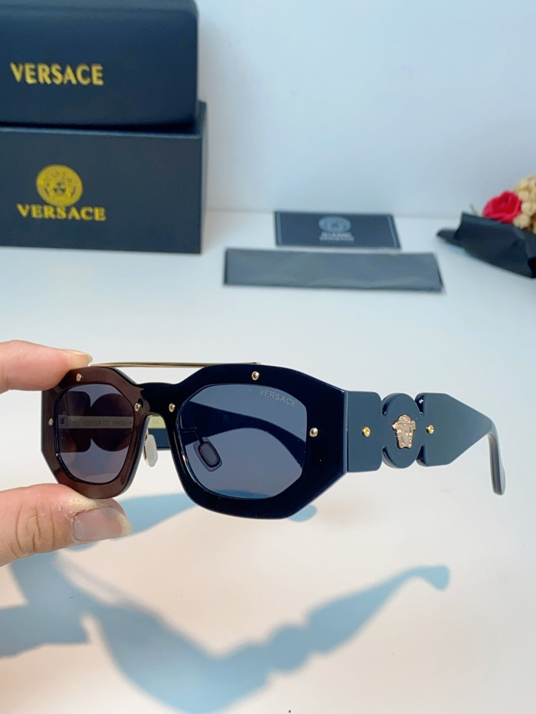 Versace Metal Fashion Black Lens Sunglasses for Men & Women - detail image 6