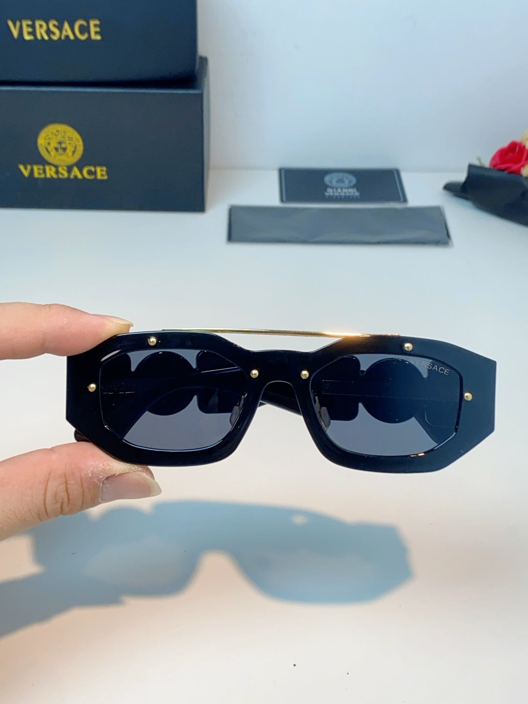Versace Metal Fashion Black Lens Sunglasses for Men & Women - detail image 4