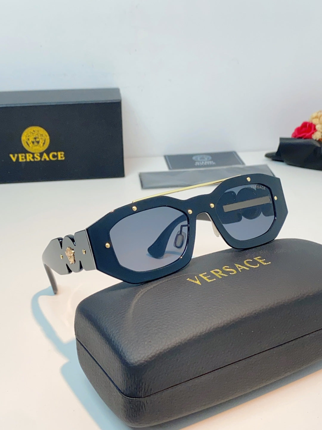 Versace Metal Fashion Black Lens Sunglasses for Men & Women - detail image 11