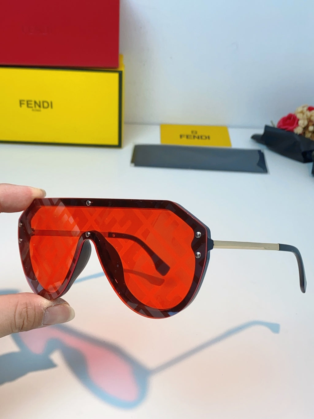 Fendi Lightweight Rimless Pink Lens Sunglasses for Men & Women - detail image 6