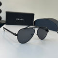 Prada Metal Aviator Black Lens Sunglasses for Men & Women - 382571