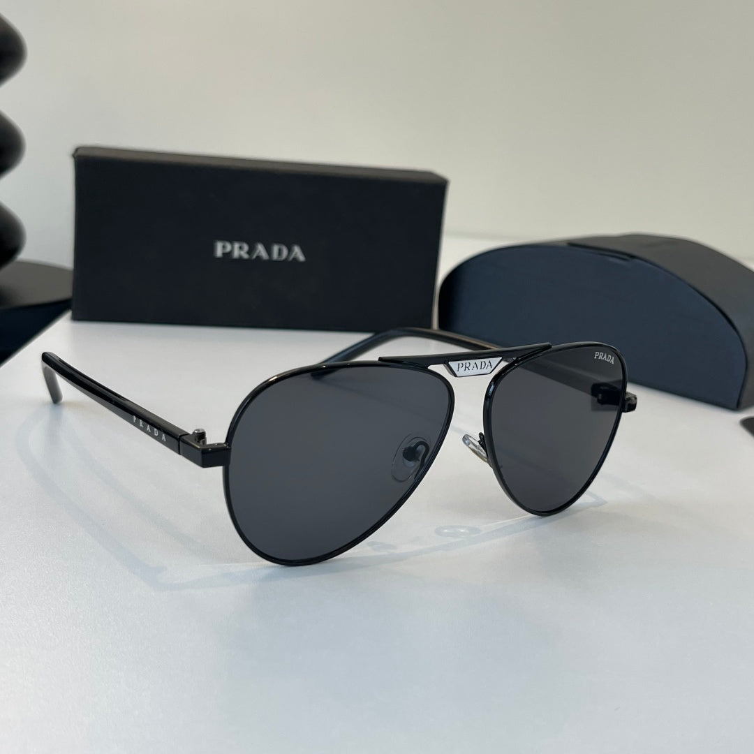 Prada Metal Aviator Black Lens Sunglasses for Men & Women - 358363