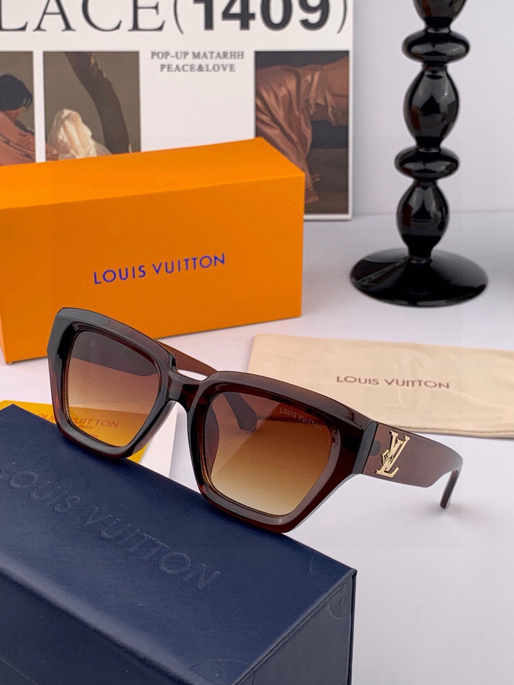 Louis Vuitton L26900 Square Black Lens Sunglasses for Women - 357705