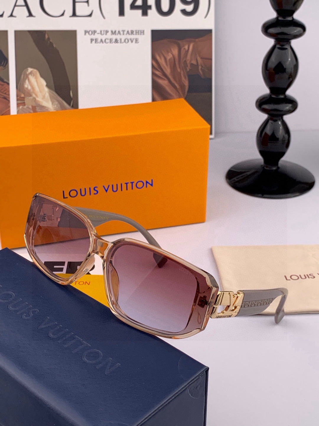 Louis Vuitton L5551 Square Black Lens Sunglasses for Men & Women - 357706 - detail image 6