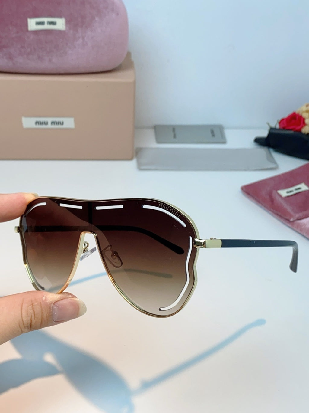 Miu Miu Metal Aviator Red Lens Sunglasses for Men & Women - detail image 6