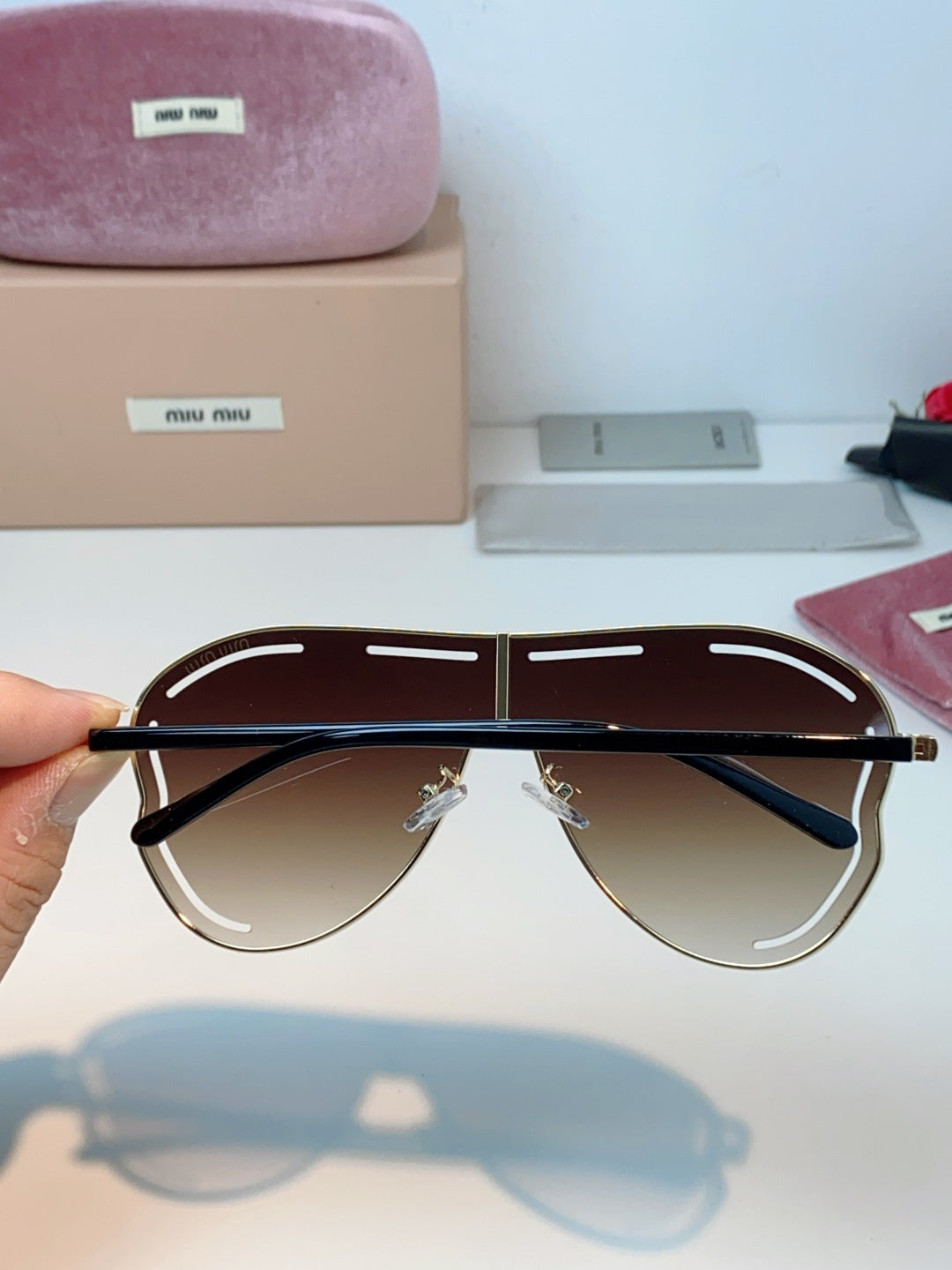 Miu Miu Metal Aviator Red Lens Sunglasses for Men & Women - detail image 5