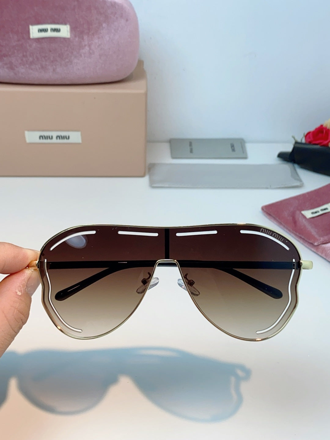 Miu Miu Metal Aviator Red Lens Sunglasses for Men & Women - detail image 4