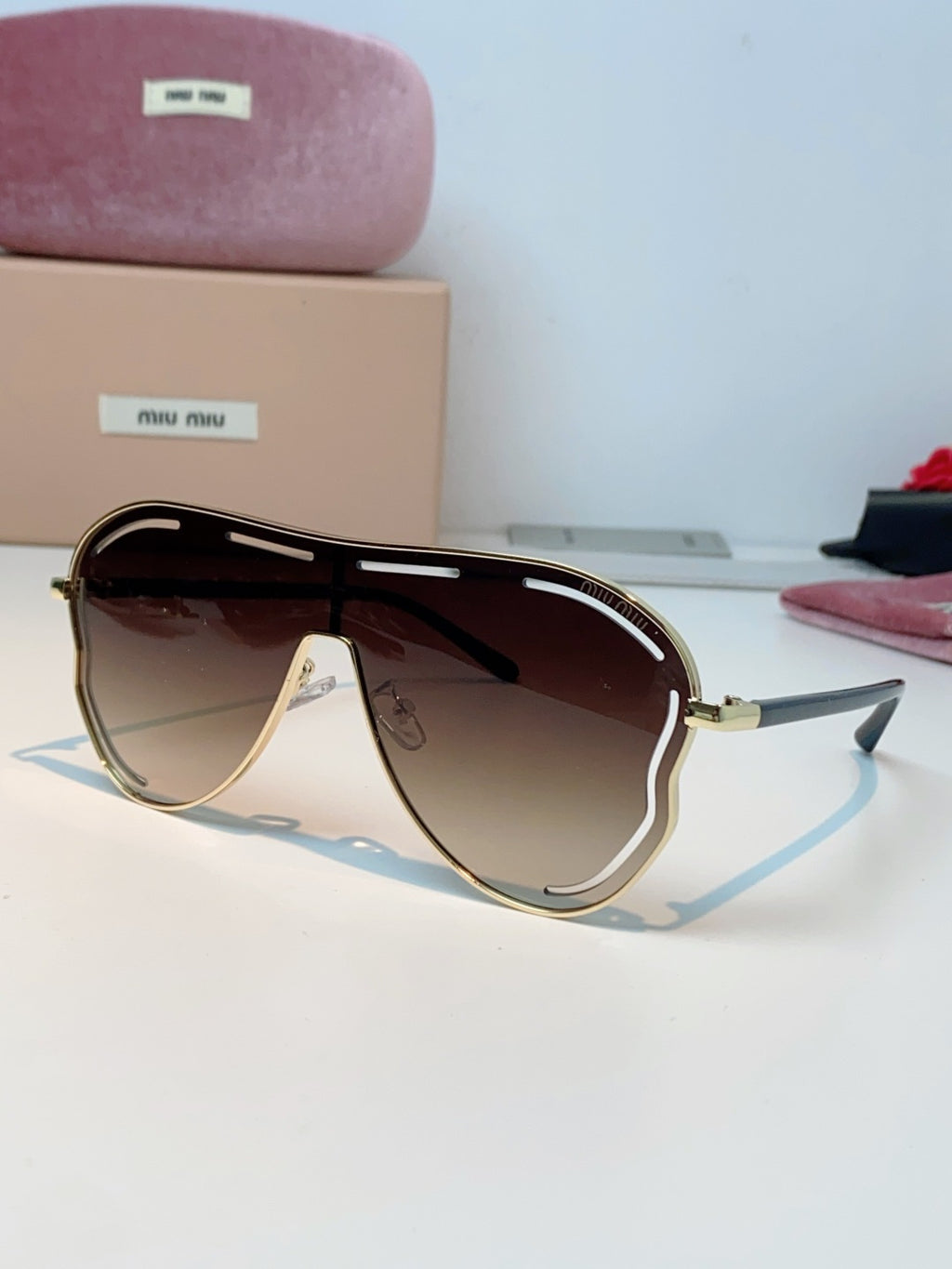 Miu Miu Metal Aviator Red Lens Sunglasses for Men & Women