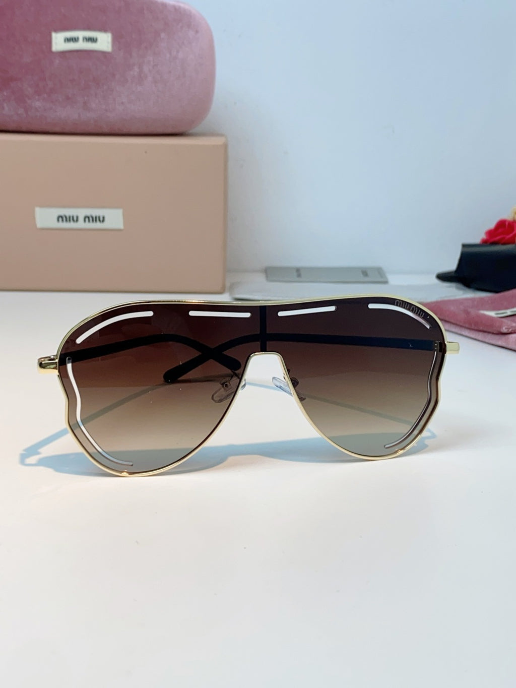 Miu Miu Metal Aviator Red Lens Sunglasses for Men & Women - detail image 2