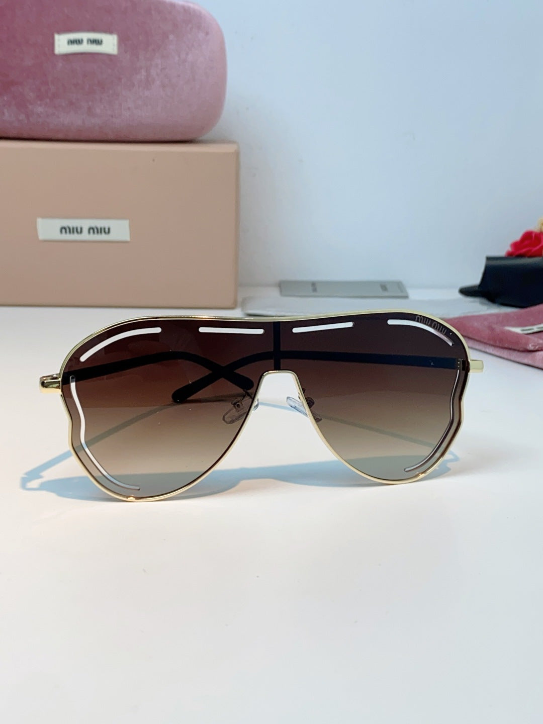 Miu Miu Metal Aviator Red Lens Sunglasses for Men & Women - detail image 2