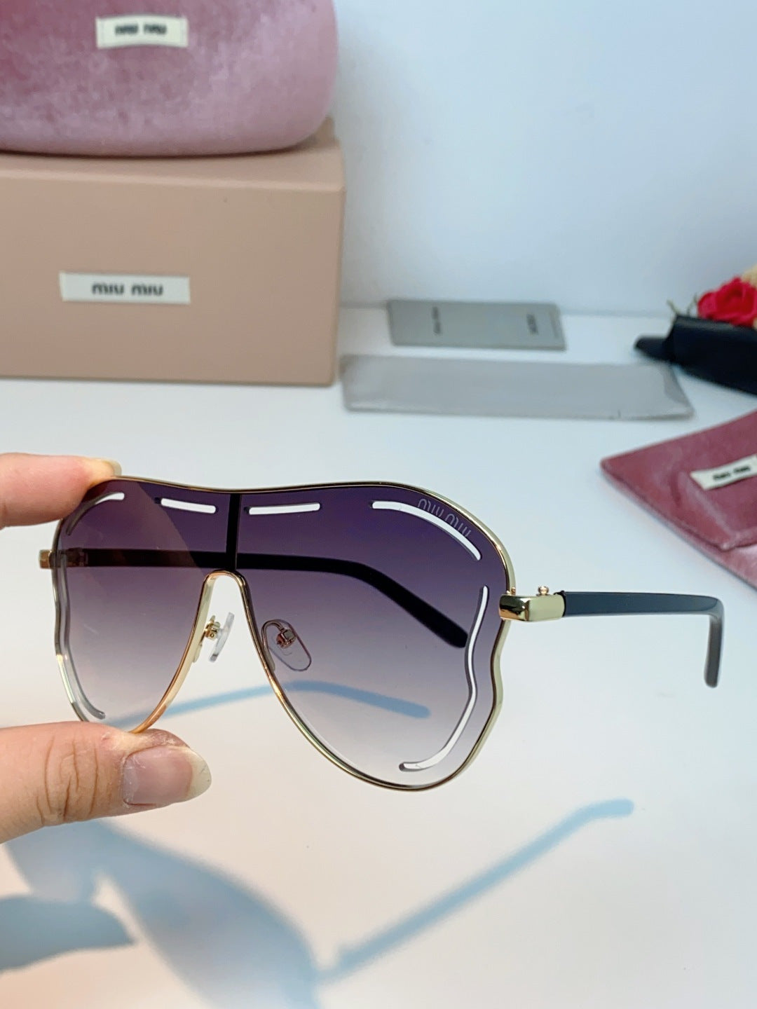 Miu Miu Metal Aviator Purple Lens Sunglasses for Men & Women - detail image 6