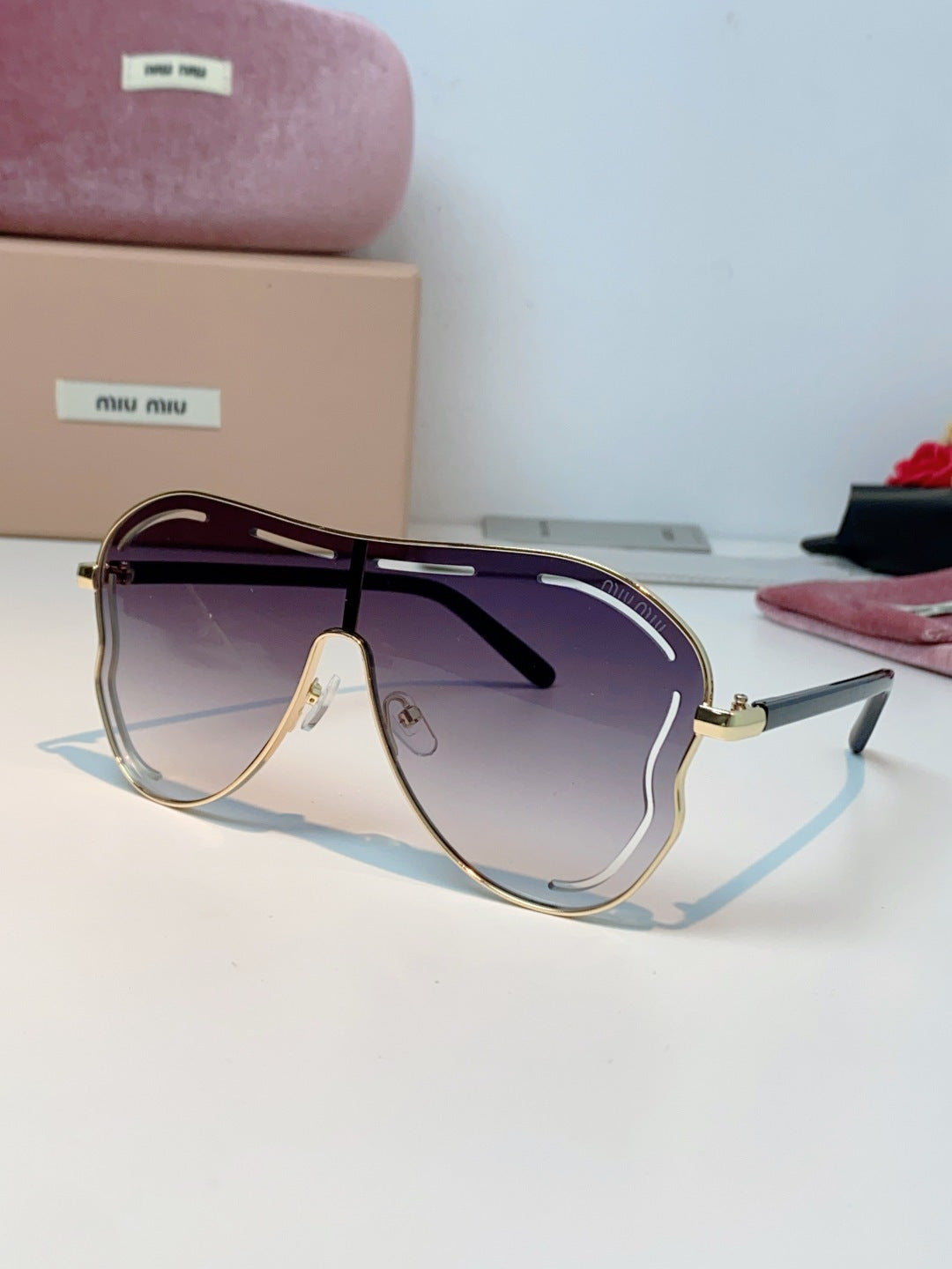 Miu Miu Metal Aviator Purple Lens Sunglasses for Men & Women