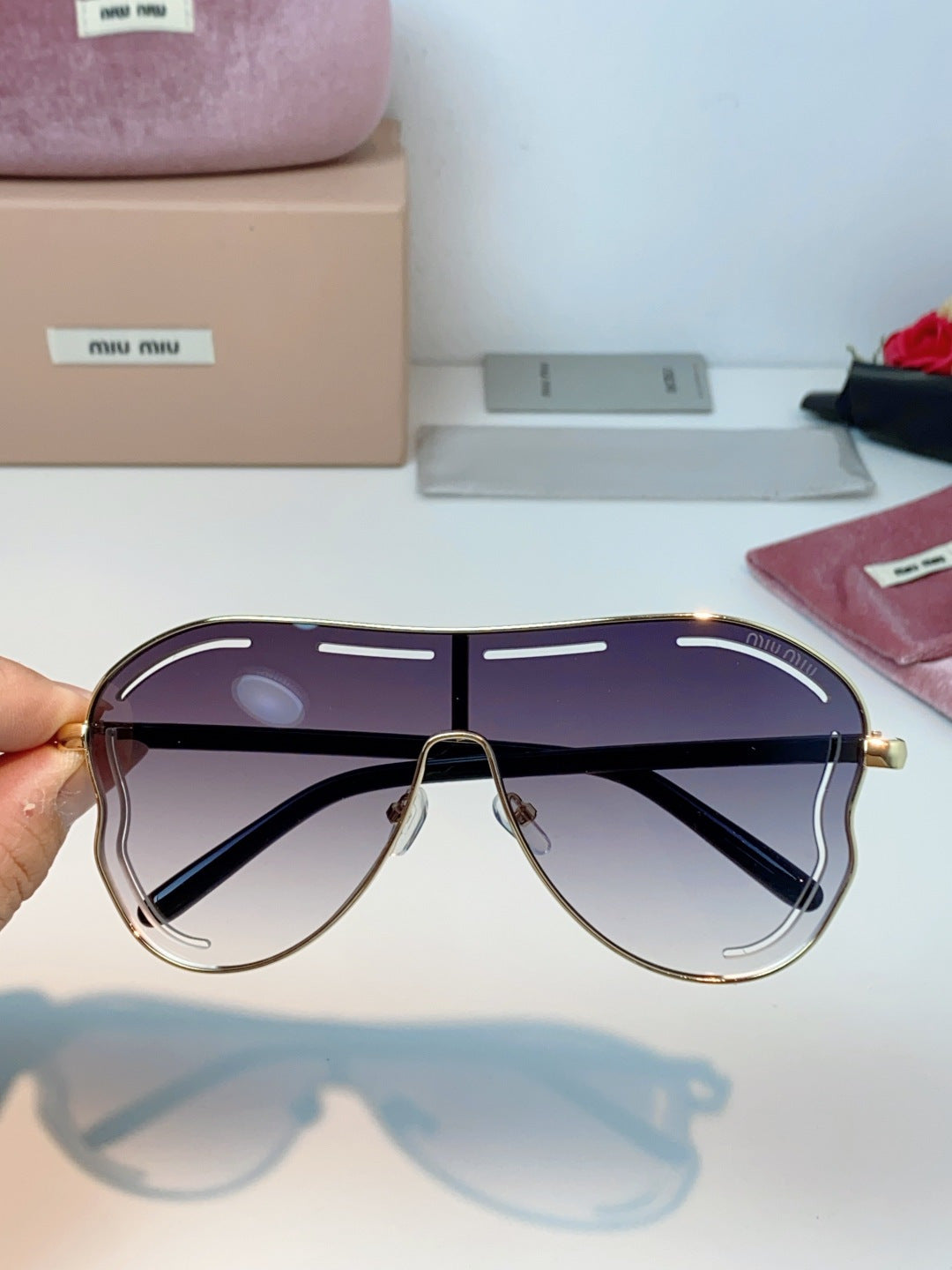 Miu Miu Metal Aviator Purple Lens Sunglasses for Men & Women - detail image 4