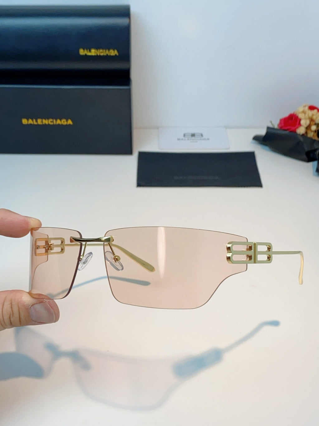 Balenciaga Lightweight Rimless Gold Lens Sunglasses for Men & Women - detail image 6