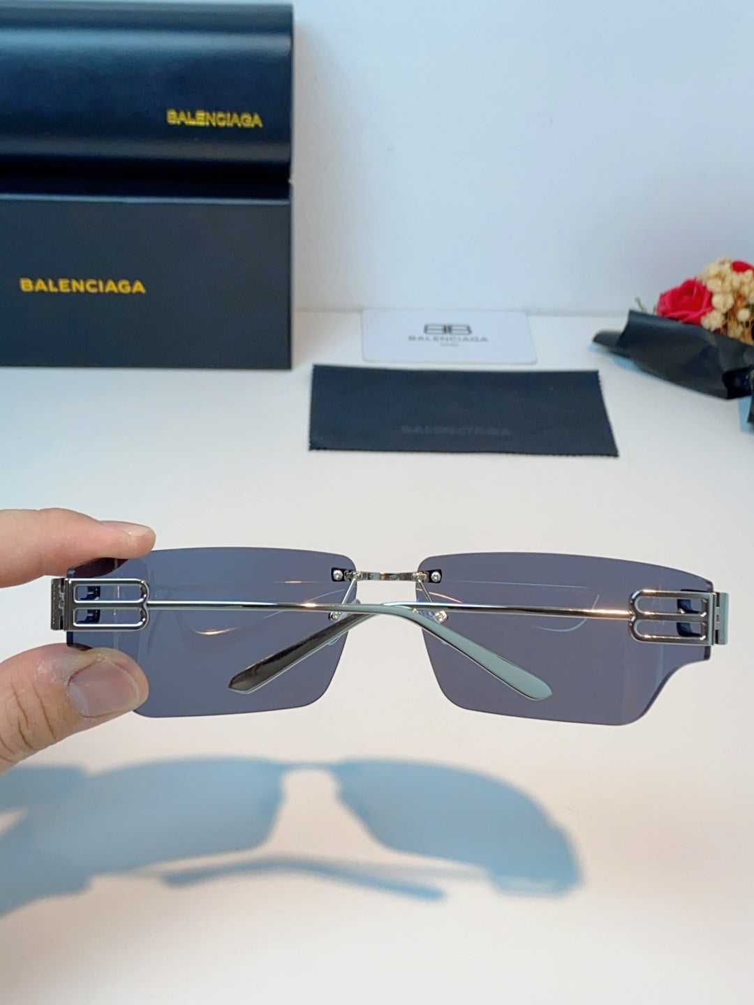 Balenciaga Lightweight Rimless Gray Lens Sunglasses for Men & Women - detail image 5