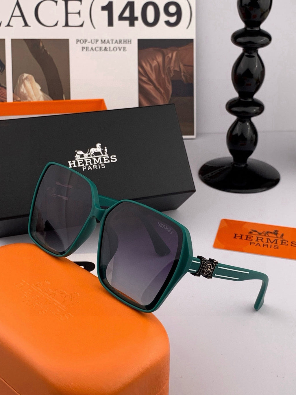Hermès H1245 Square Gold Lens Sunglasses for Men & Women - detail image 4
