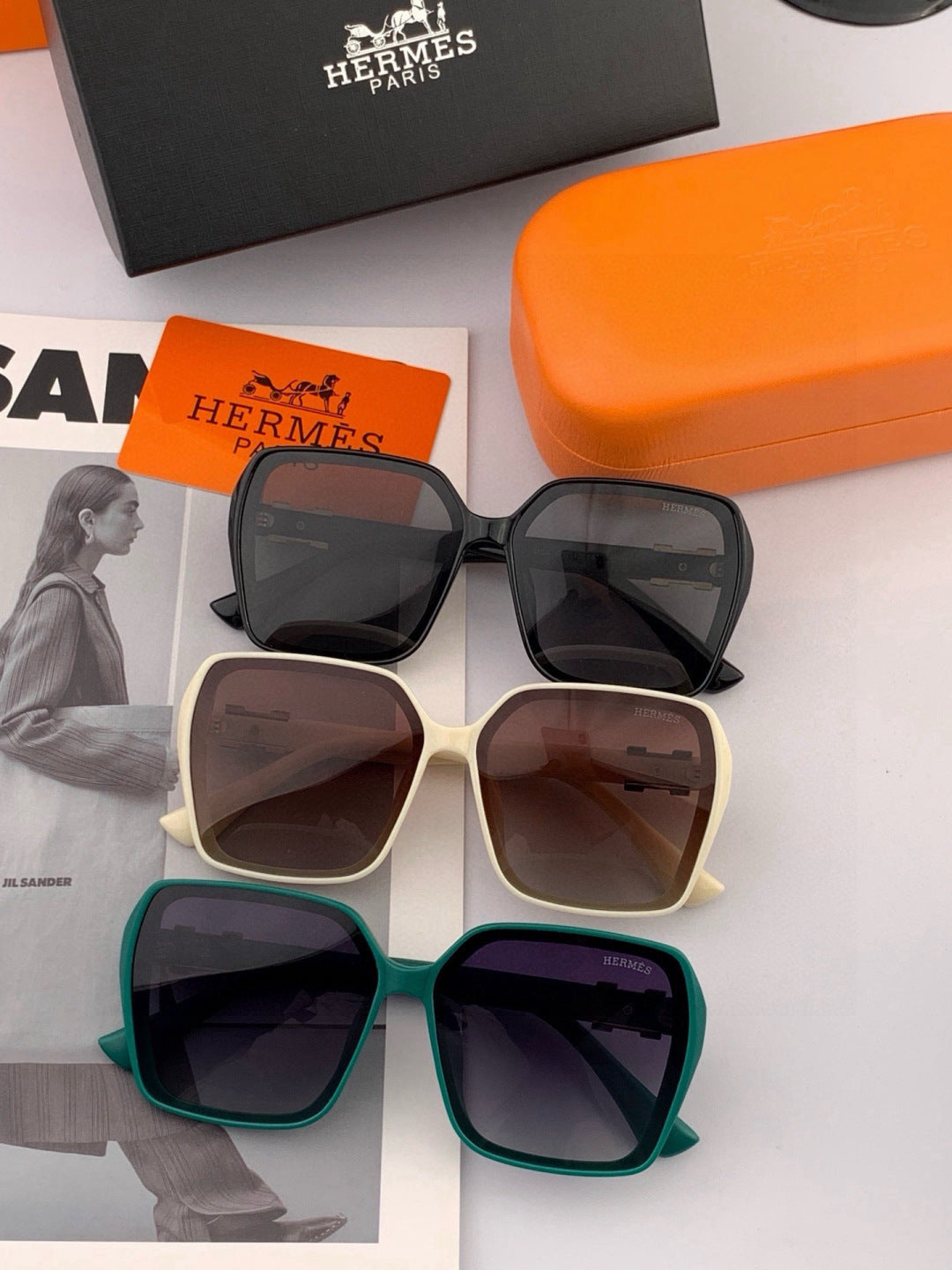 Hermès H1245 Square Gold Lens Sunglasses for Men & Women - detail image 7