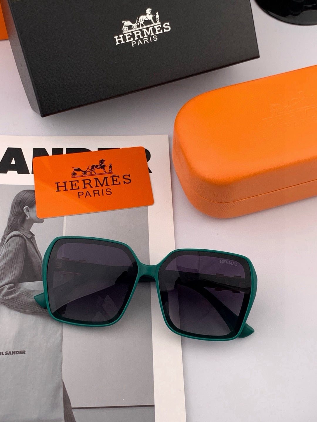 Hermès H1245 Square Gold Lens Sunglasses for Men & Women