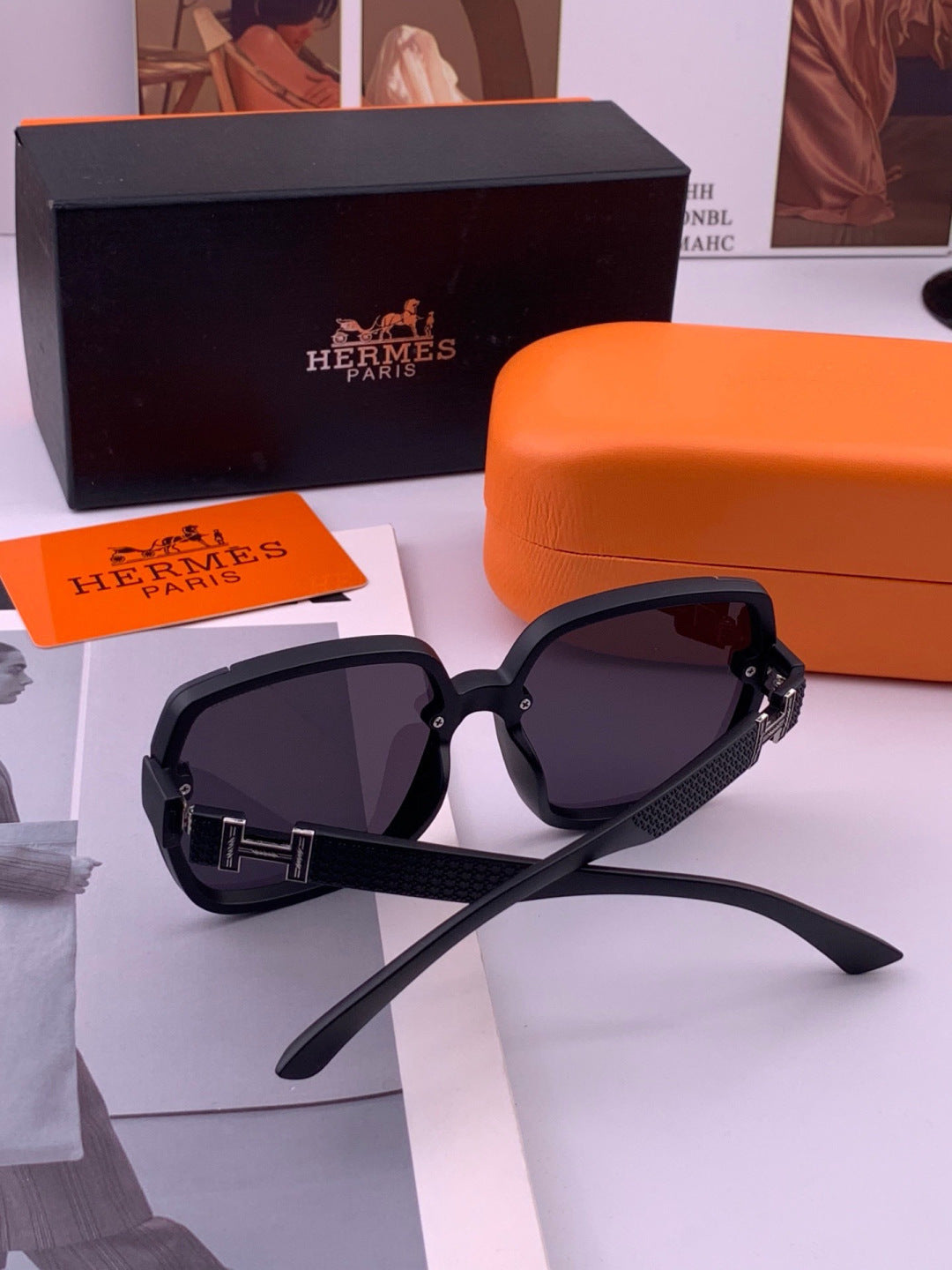 Hermès H8303 Square Black Lens Sunglasses for Men & Women - 433029 - detail image 7